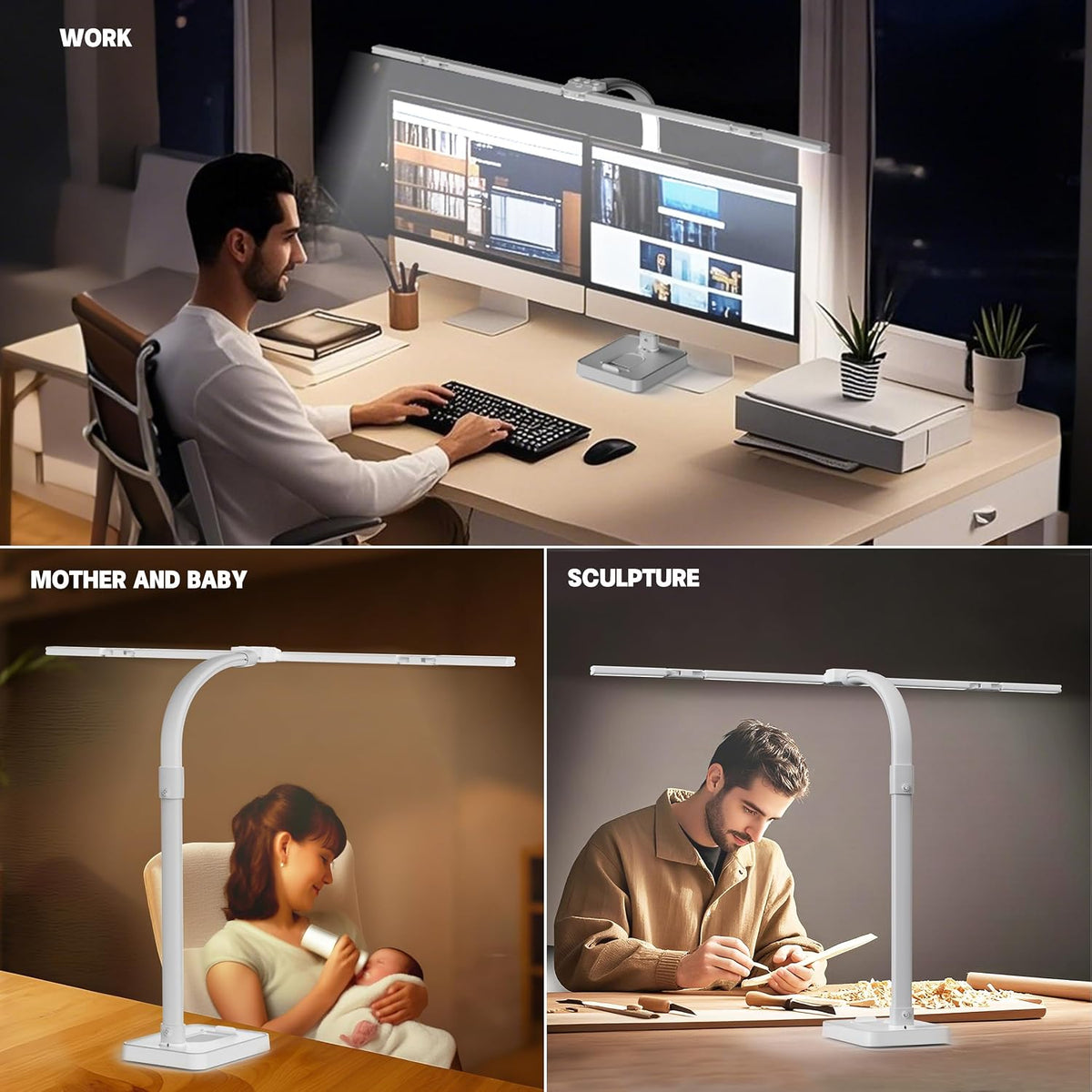 LED Desk Lamp for Home Office - 24W Bright Double Head Desk Light with Clamp ...