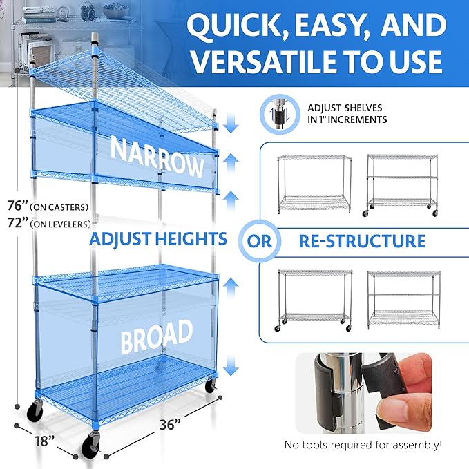 4000 LBS Heavy Duty Metal Shelving Unit – 36x18x76 NSF 5-Tier Wire Rack - Image 2
