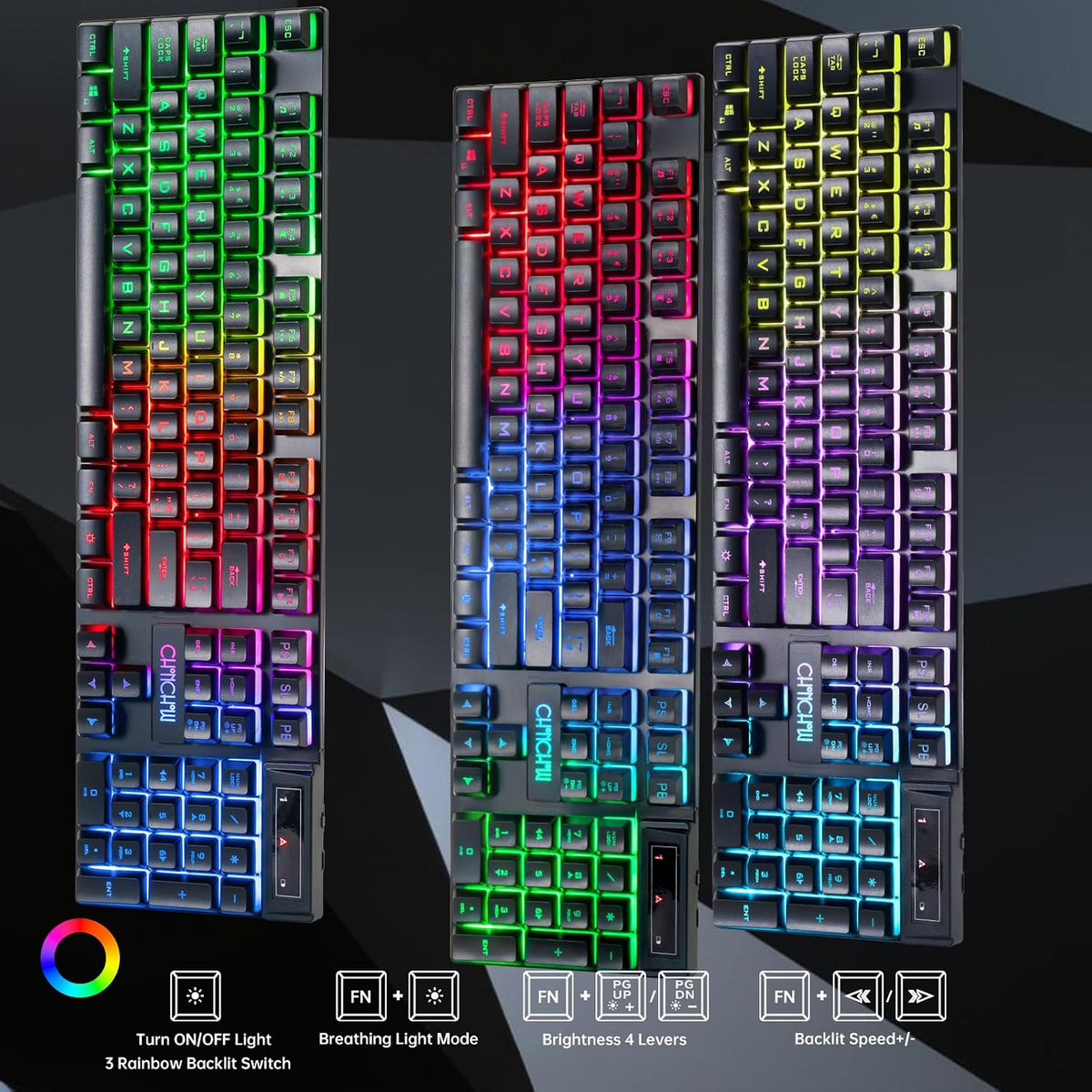 CHONCHOW USB Wireless Gaming Keyboard and Mouse Combo, RGB Backlit, 2.4GHz