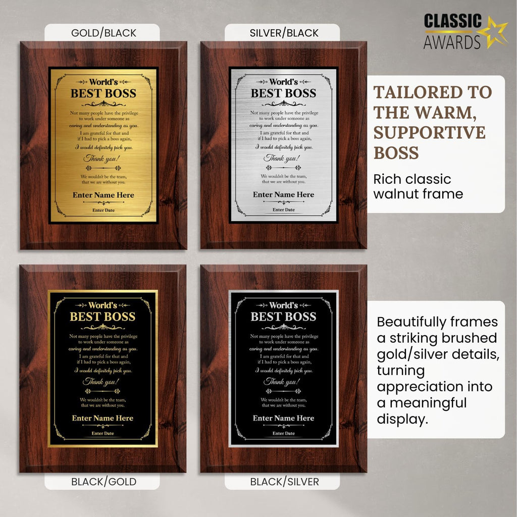 Custom Award Plaque for Boss, Leadership Gifts, Boss Gifts for Men/Women | Custom Plaque Gifts for Bosses/Leaders/Executives/Supervisors, Personalized Going Away Gift for Boss
