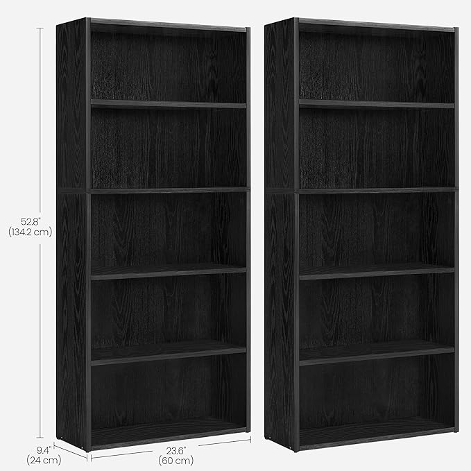 VASAGLE Set of 2 Bookshelves, 23.6 Inches Wide, 5-Tier Open Bookcases - Image 3