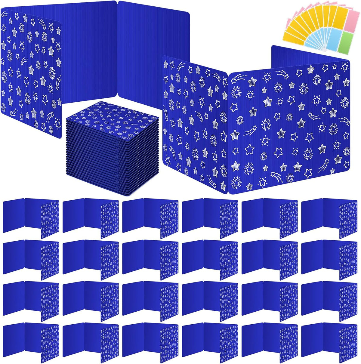 Blue 24-Pack Desk Dividers for Students, Waterproof Plastic Study Carrel Divider