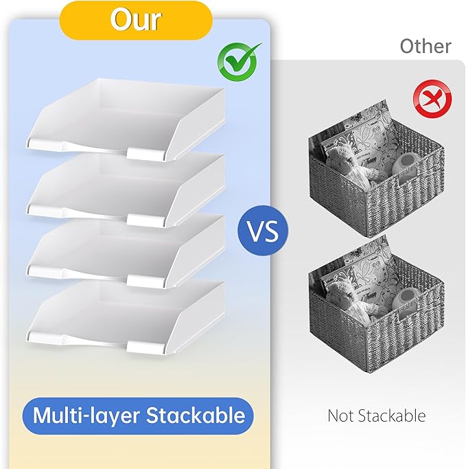 4 Pack Stackable Paper Trays for Letter Documents, Desktop File Organizers for - Image 3