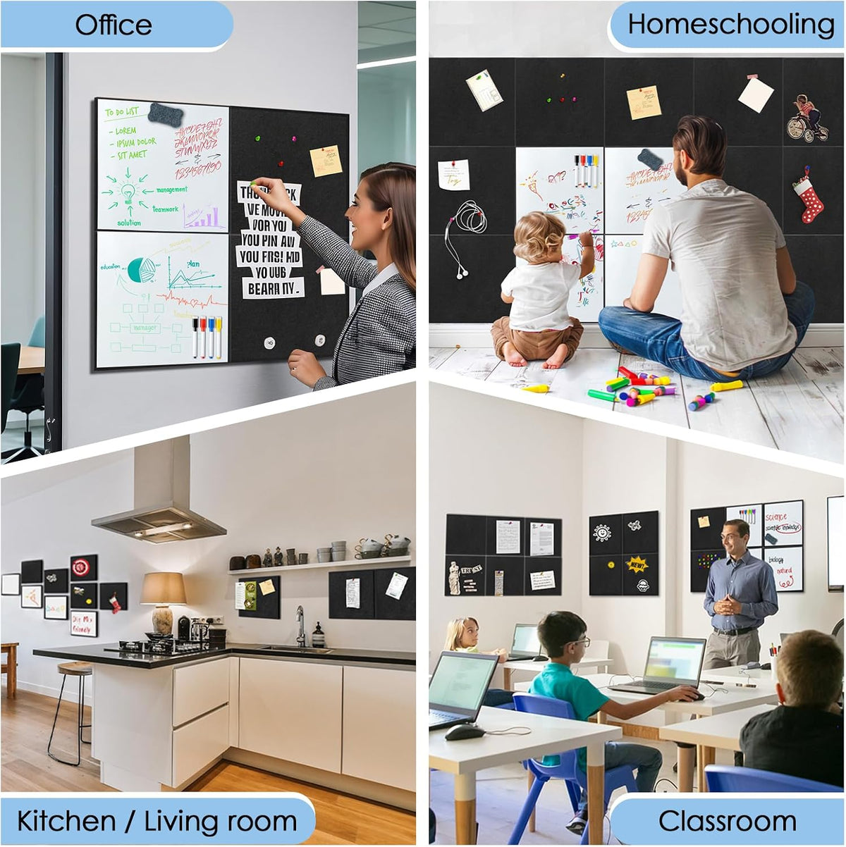 BXI Felt Bulletin Board with Pins & Magnetic Dry Erase Whiteboard Combo, ...