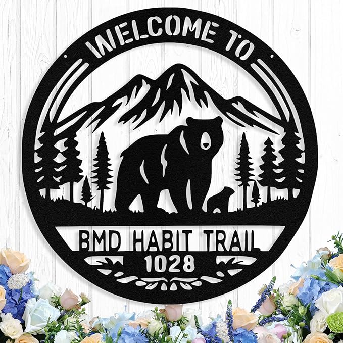 Custom Bear Metal Sign, Personalized Metal Address Signs Plague by logo