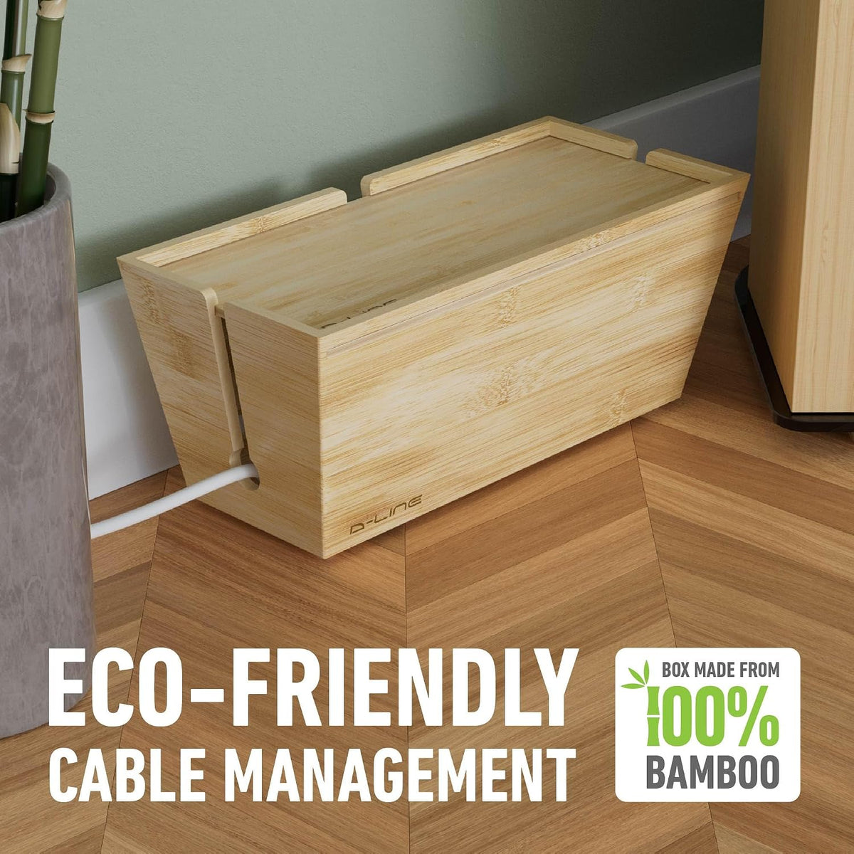 D-Line Bamboo Cable Management Box – Hide Power Strips, Large Cable Organizer...