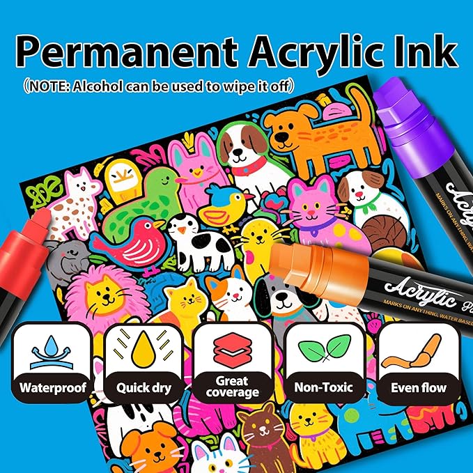 MEHVOR Acrylic Paint Markers, 5 Vibrant Colors Poster Markers Jumbo 15mm Wide - Image 4