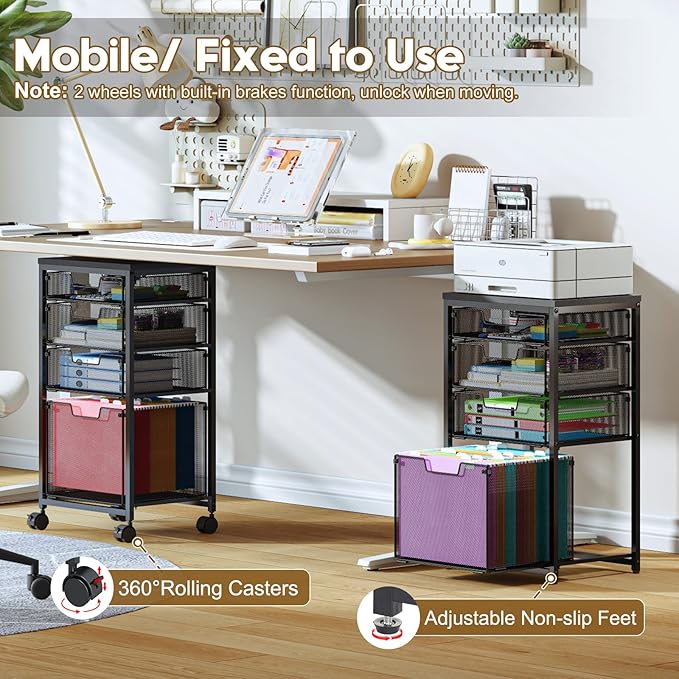 Sbanmao Rolling File Cart with 4 Storage Drawers, Filing Cabinet - Image 3