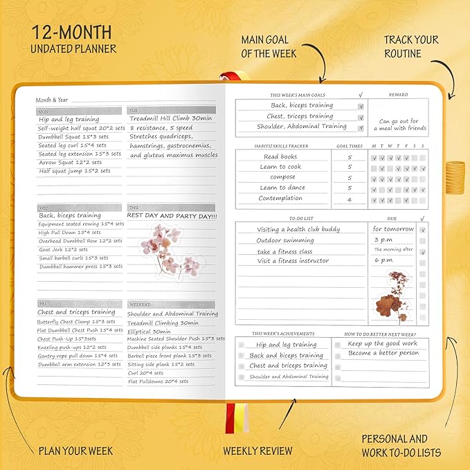 Undated Luxurious Weekly & Monthly Planner to Increase Productivity Hit Your - Image 4