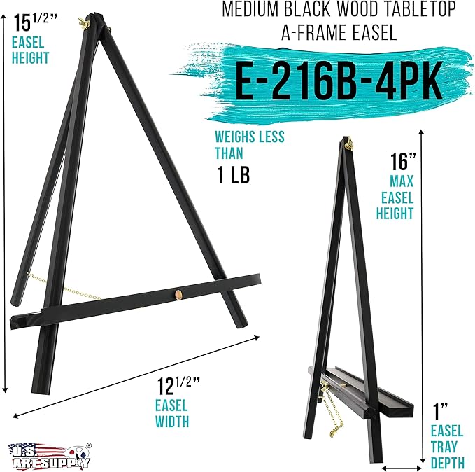 U.S. Art Supply 16" Black Wood Tabletop Easel - Image 2