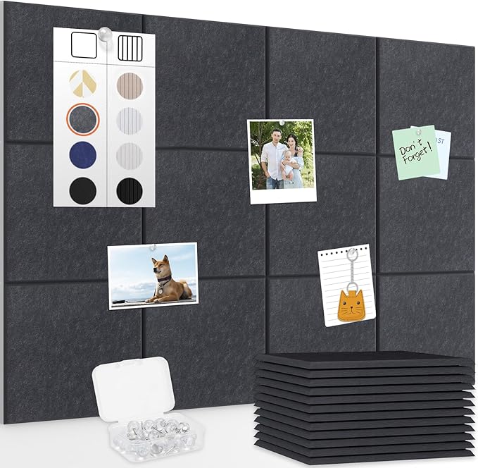 Smarpau Large Cork Board for Walls, 12 Pack Square Bulletin Board, Felt Wall by Smarpau