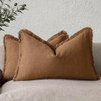 Foindtower Set of 2 Decorative Linen Fringe Throw Pillow Covers Cozy Farmhouse by Foindtower