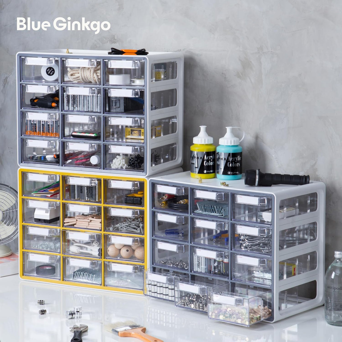Blue Ginkgo 12-Drawer Storage Cabinet Organizer, Grey, Made in Korea