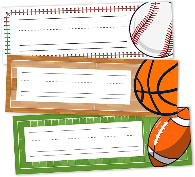 30 Name Tags for Classroom Cubbies, 3x9 in All-Star Sports Name Plates for Desks by OXRUN