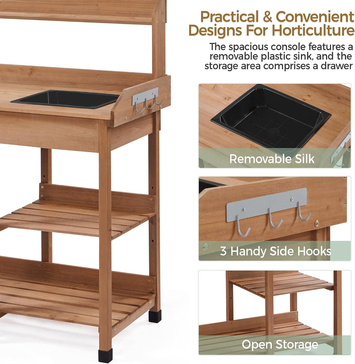 Yaheetech Potting Bench with Sink & Drawer, Outdoor Gardening Table, Brown