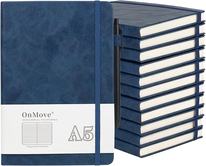OnMove Notebooks Journal for Women Men 12 Pack Bulk Leather Hardcover by OnMove