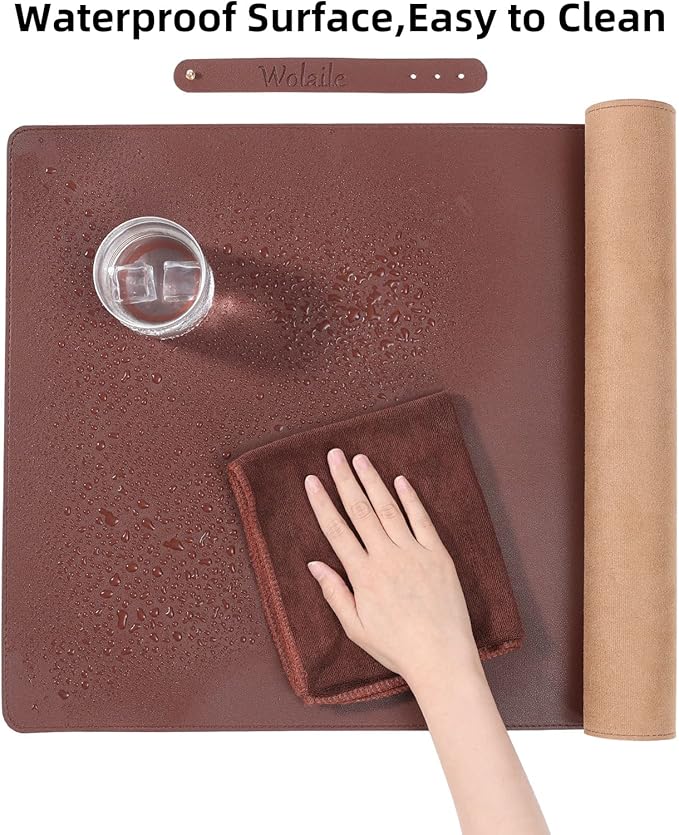 Wolaile PU Leather Desk Pad Blotter 27x13 inches, Non-Slip Base Waterproof - Image 4