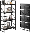 JSB No Assembly Folding Bookshelf, 4 Tier Industrial Metal Book Shelf by HomeFurniture