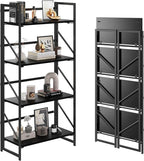 JSB No Assembly Folding Bookshelf, 4 Tier Industrial Metal Book Shelf by HomeFurniture