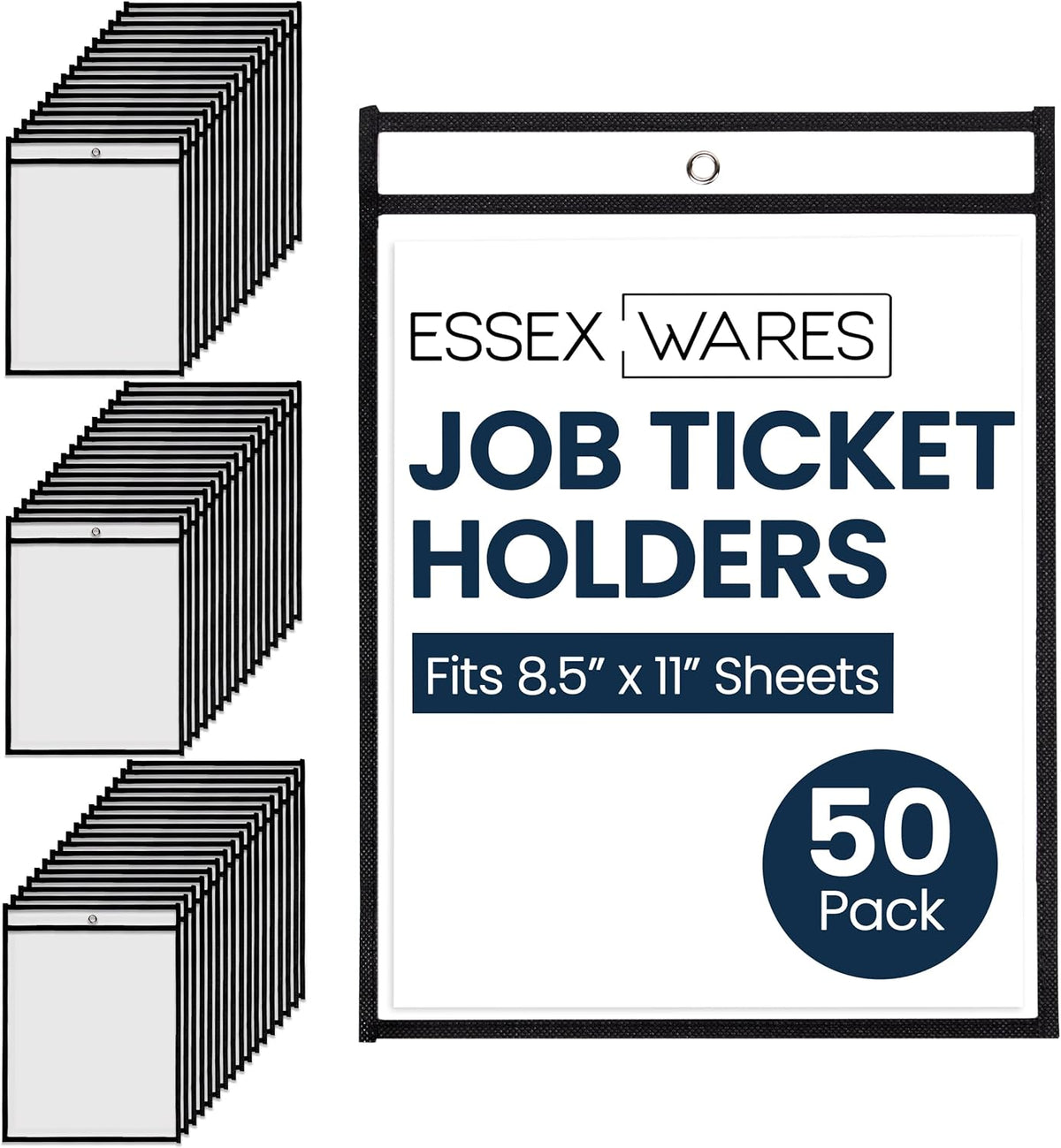 Essex Wares - 50 Pack, Job Ticket Holders, Reusable & Easy Erase Plastic