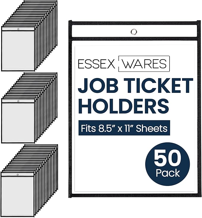 Essex Wares - 50 Pack, Job Ticket Holders, Reusable & Easy Erase Plastic by EssexWares