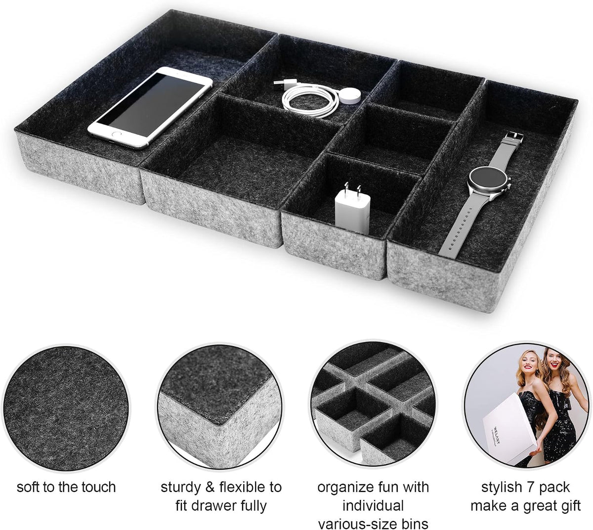 Welaxy Deluxe drawer organizers trays multi-purpose storage box junk bins for...