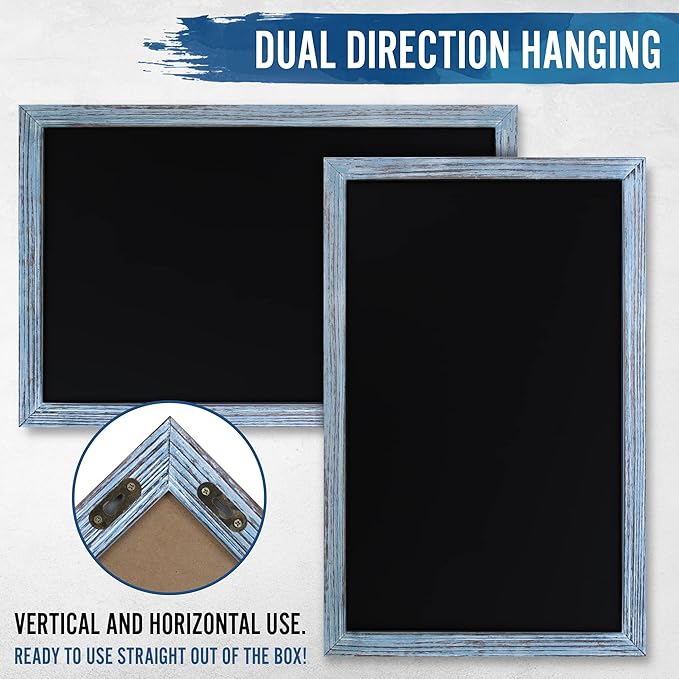 HBCY Creations 11" x 17" Rustic Blue Solid Wood Frame Wall Chalkboard, Magnetic - Image 3
