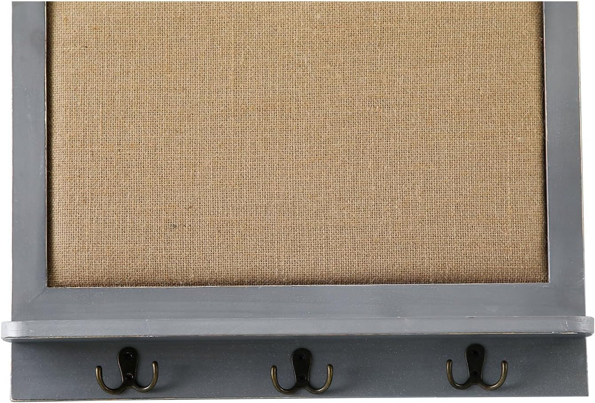 SOFE Linen Pin Board Grey Framed, Fabric Bulletin Board with Hooks