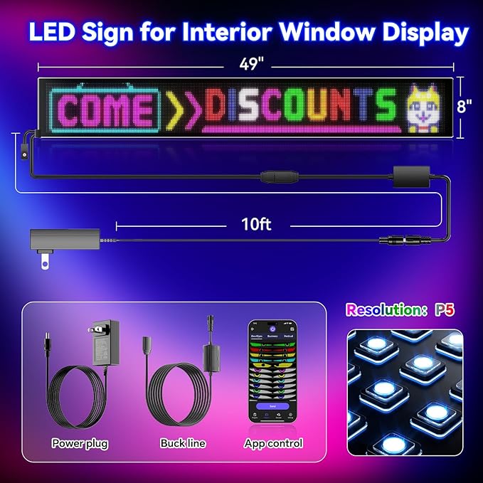Large Programmable LED Sign, P5 Resolution Indoor Store LED Sign, - Image 3