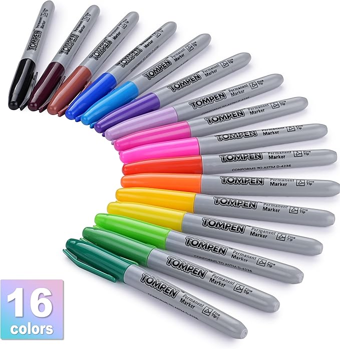 Tompen Permanent Markers, Fine Tip, 160 Pack Bulk, 16 Assorted Multicolor Colors - Image 2