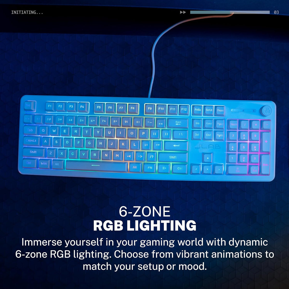 JLab Nightfall Gaming Keyboard, Wired, RGB, 104 Keys, White