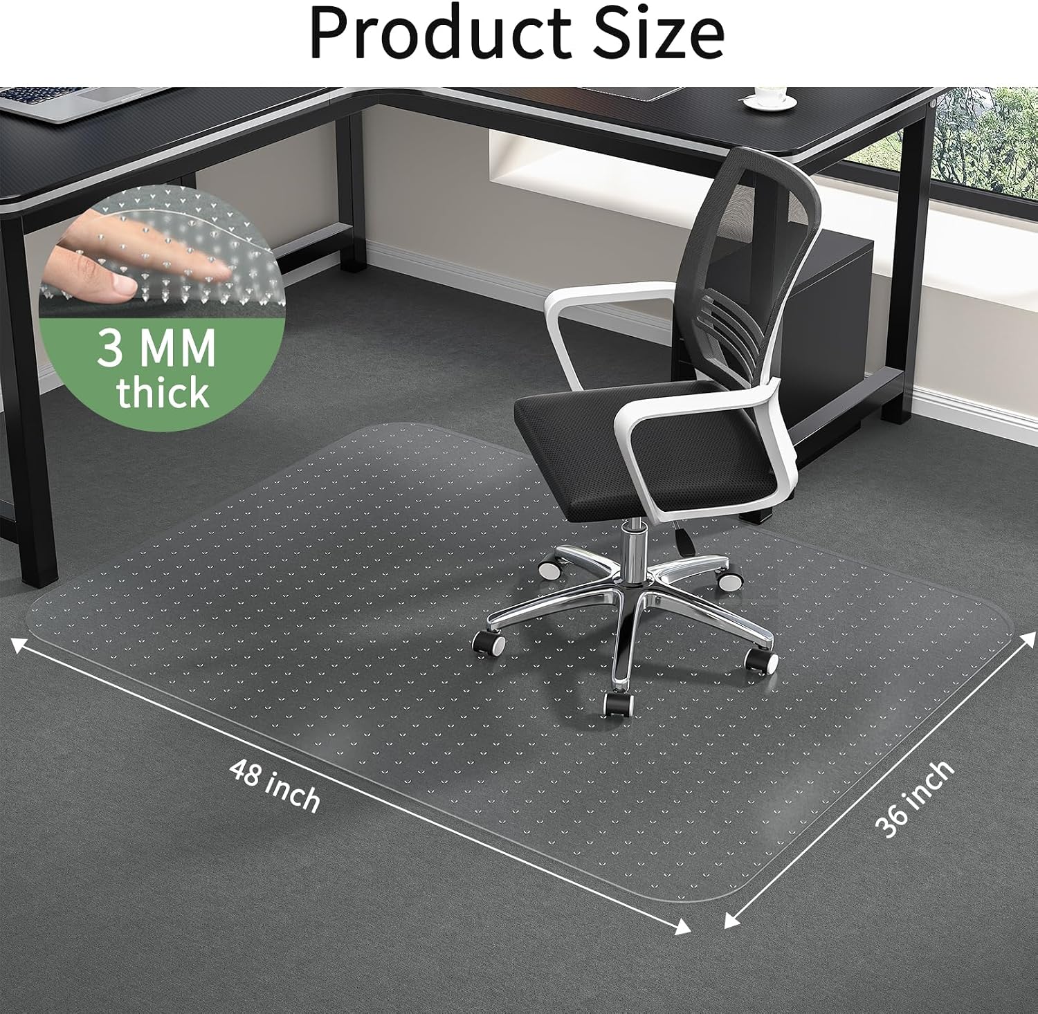 Office Chair Mat for Carpet 36" x 48" Clear PVC Rectangular | Computer Desk Chair Mat, Rolling Carpet Chair Mats with Non-Slip Studded, Carpet Protector for Home Office Low Pile Carpet