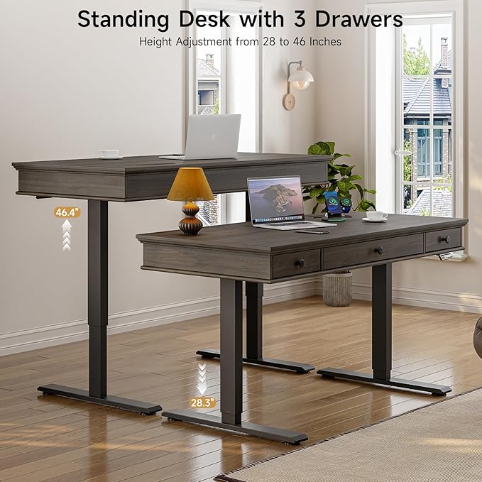 ONBRILL Standing Desk with Drawers, 55 x 23 Inch Electric Height Adjustable - Image 3