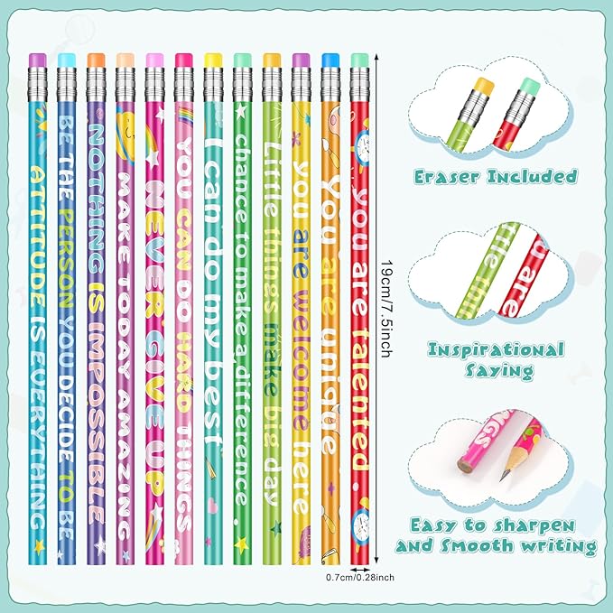 100 Pcs Motivational Pencils Bulk, Rainbow Inspirational School Pencils - Image 3