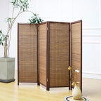 Furnnylane 4 Panel Short Room Divider Screen, Small Bamboo Panel Divider by Furnnylane