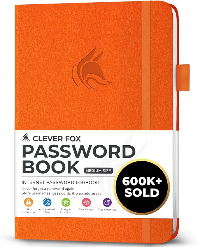 Clever Fox Password Book with alphabetical tabs. Internet Address Organizer by CleverFox