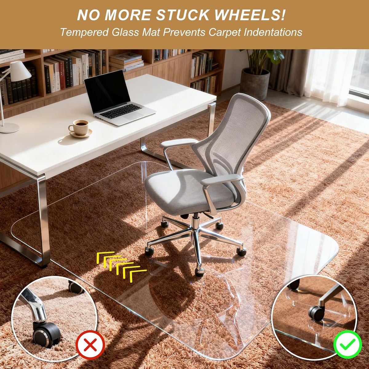 Vicwe Glass Chair Mat for Carpet, 36"x48" Tempered Glass Office Cha...