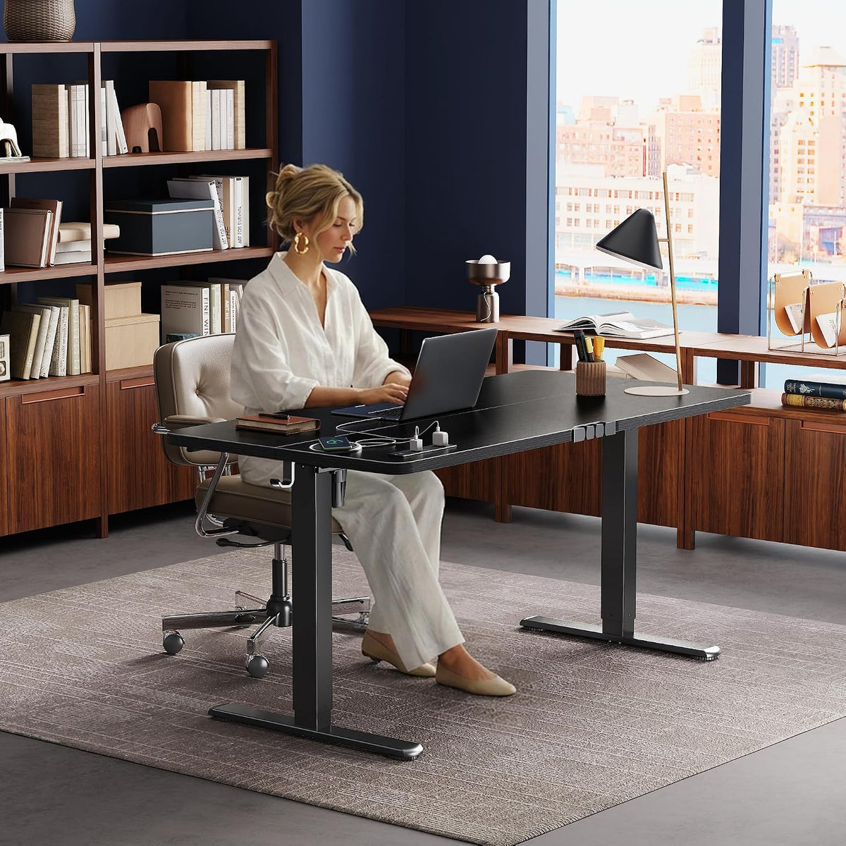 Huuger 55 X 24 Inch Electric Standing Desk with Power Outlets and USB-C Port,...