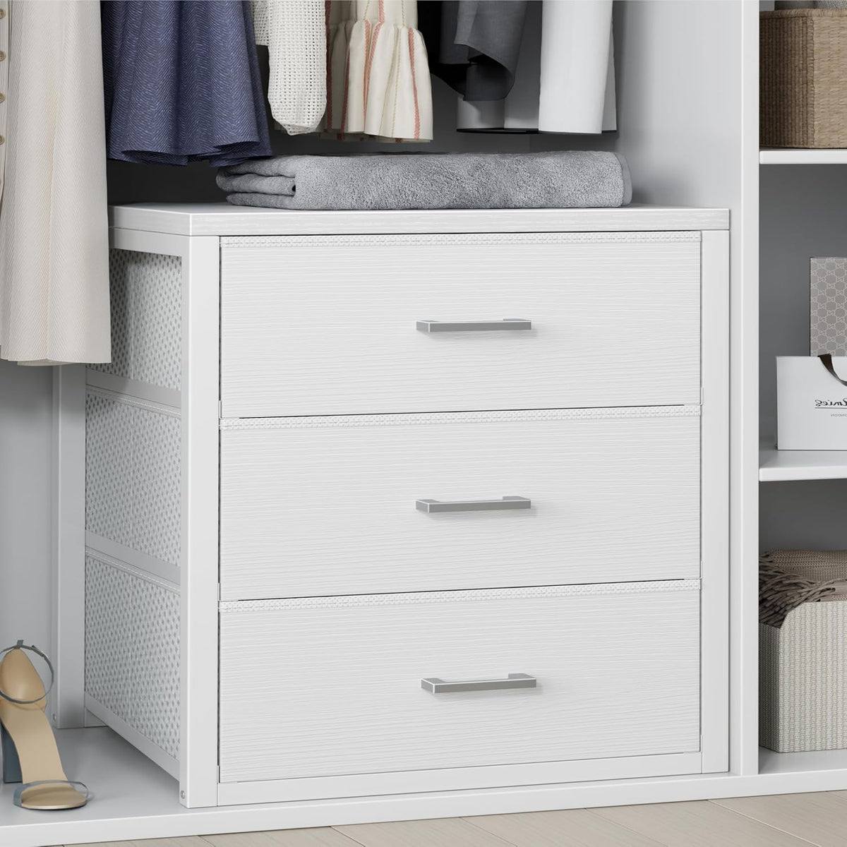 BOLUO Closet Drawers White 3 Drawer Dresser for Closet Organizers and Storage...