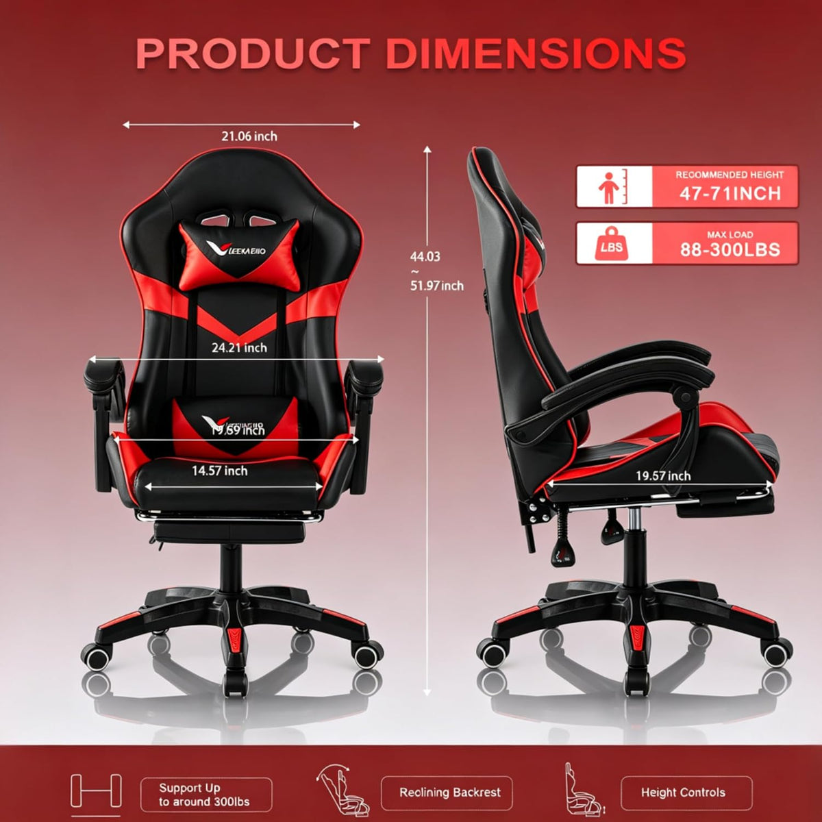 Small Gaming Chair, Home Office Desk Seat with Lumbar Support & Footrest