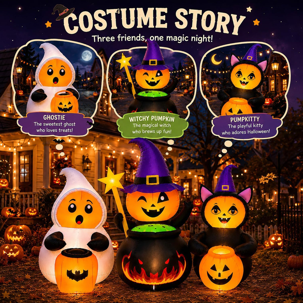 7FT Halloween Inflatables Costumed Pumpkin Trio Party Yard Decoration