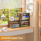 3-Tier Paper Letter Tray, Wooden Desk File Organizer, Stackable Metal Mesh Desk - Image 7