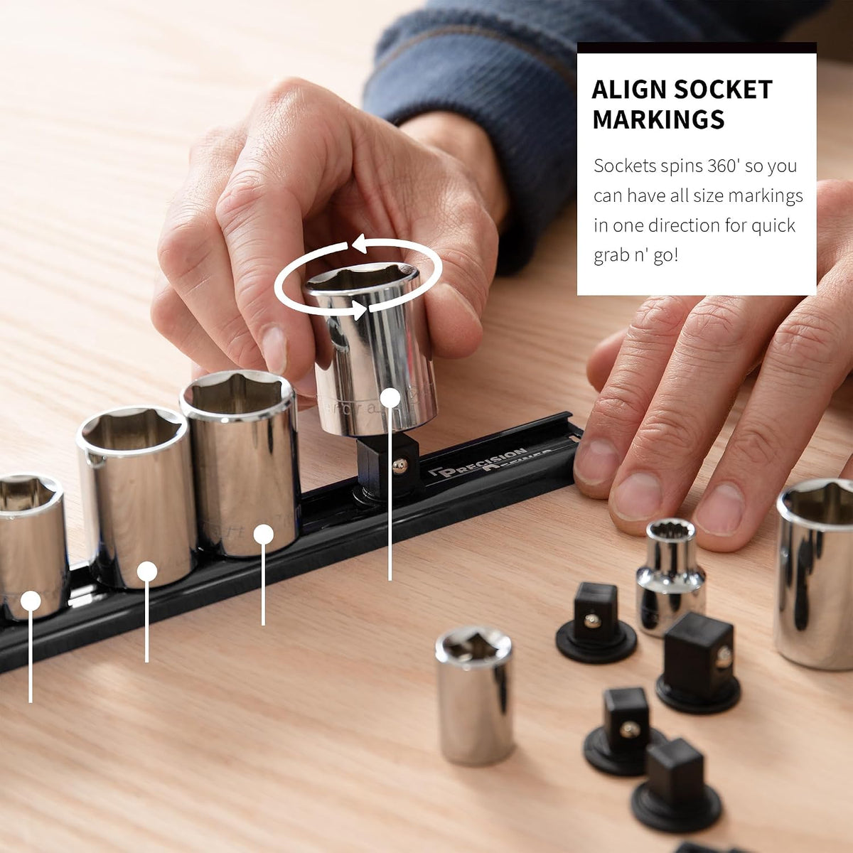 Precision Defined Aluminum Tool Socket Holder 3-Piece Set | Black, 1/4-Inch x...