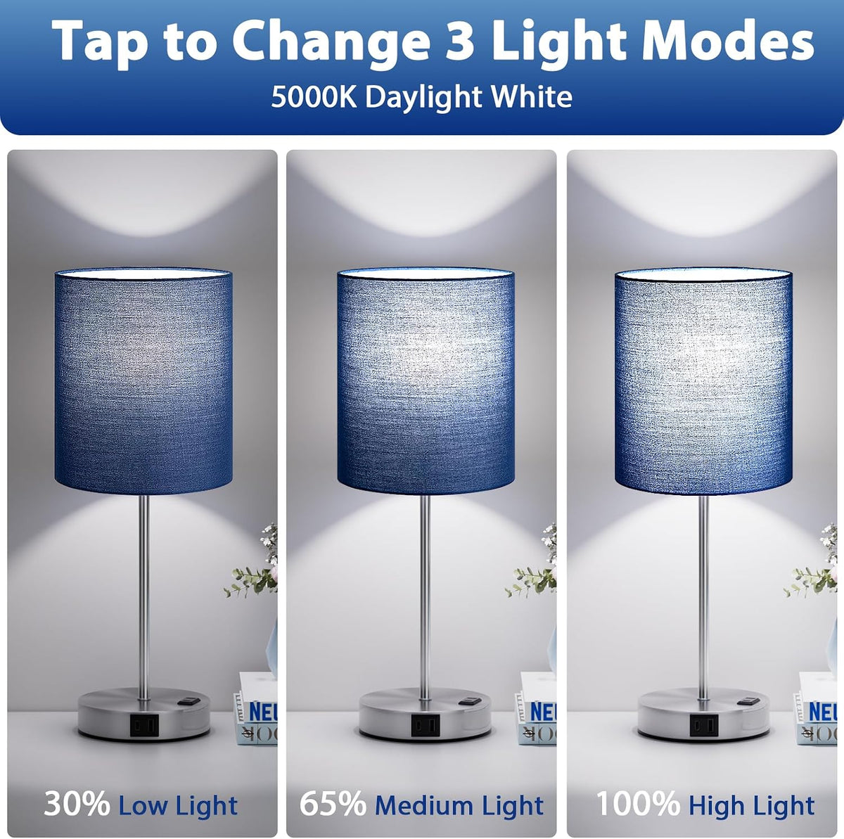fenmzee touch lamps for bedroom set of 2, close-up detail