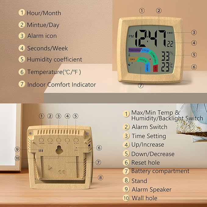 VOILEIPAGI Travel Alarm Clock Bedside Clock - Image 7