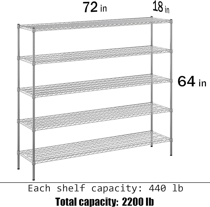 Regal Altair 18" Deep x 72" Wide x 74" Height Wire Shelving Kit | 5-Tier | NSF - Image 3