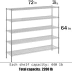 Regal Altair 18" Deep x 72" Wide x 74" Height Wire Shelving Kit | 5-Tier | NSF - Image 3