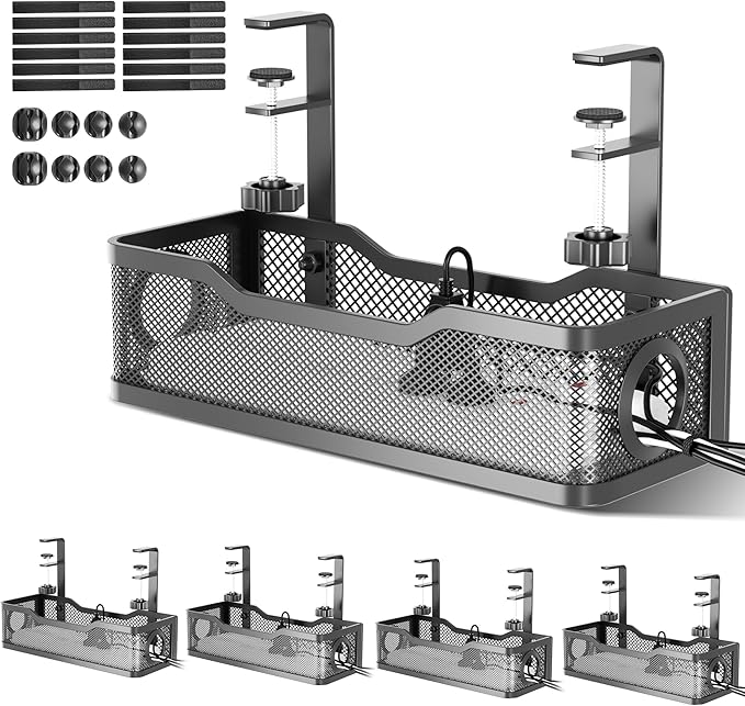 4 Pack Under Desk Cable Management Box Black, Cinati 53.6" Wire Organizers No by Cinati