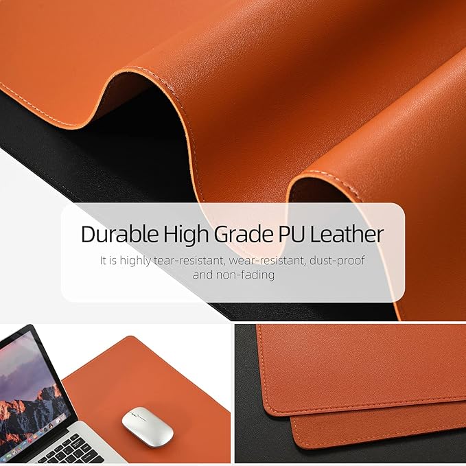 Wolaile PU Leather Desk Pad Blotter, Waterproof Orange Office Desk Mat - Image 8