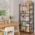 JSB No Assembly Folding Bookshelf, 6 Tier Industrial Metal Book Shelf - Image 2